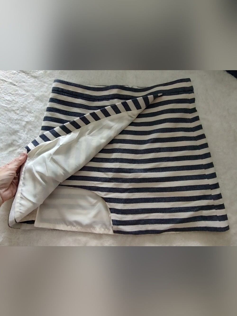 J.Crew Navy White Striped Wrap Mini Skirt Size 6 Like New - Picture 2 of 5